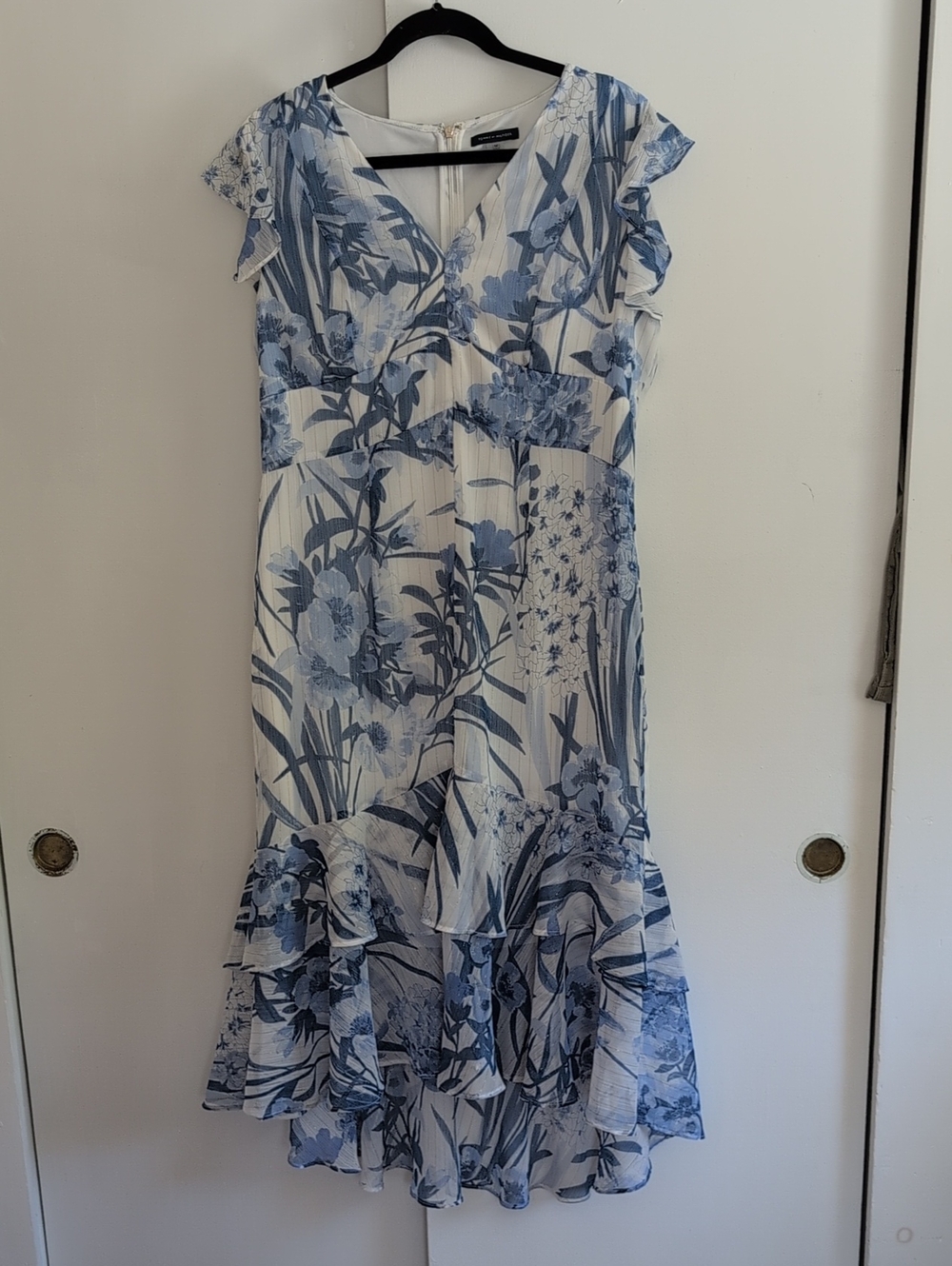 Tommy Hilfiger White Midi Dress with Blue Floral Print